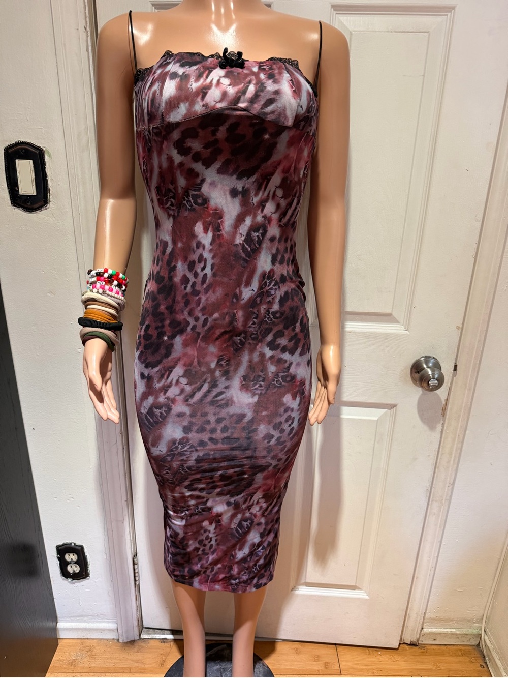 Fashion Nova Burgundy Animal-Print Midi Slip Dress